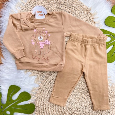 Conj. Casaco de Moletom Kitty Girl e Calça Legging - Areia